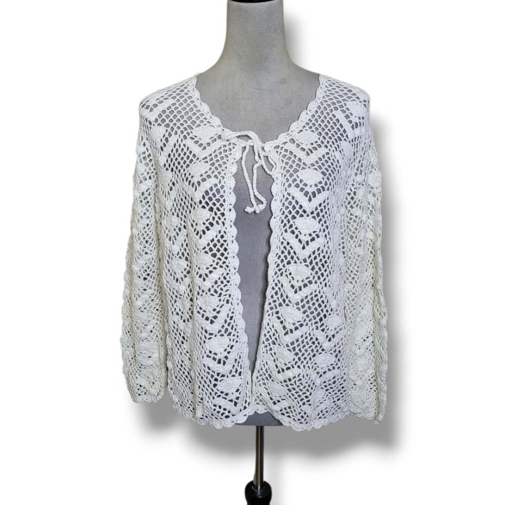 Tiara International Vintage Open Knit Crochet Top Size Medium